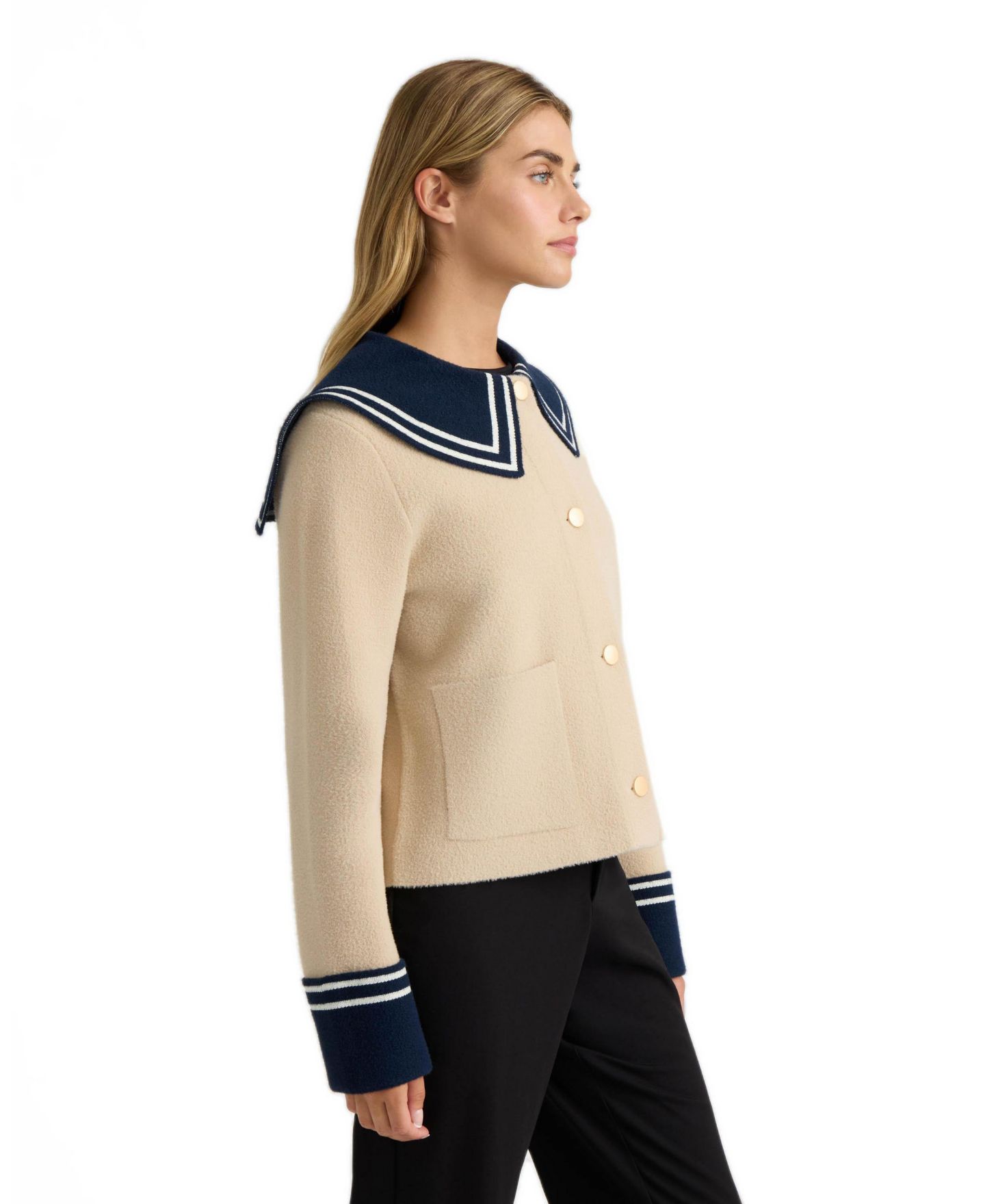 Женские куртки NVLT Sailor Collar Cropped Knit Coatigan, цвет: Светлый верблюжий — фото 3