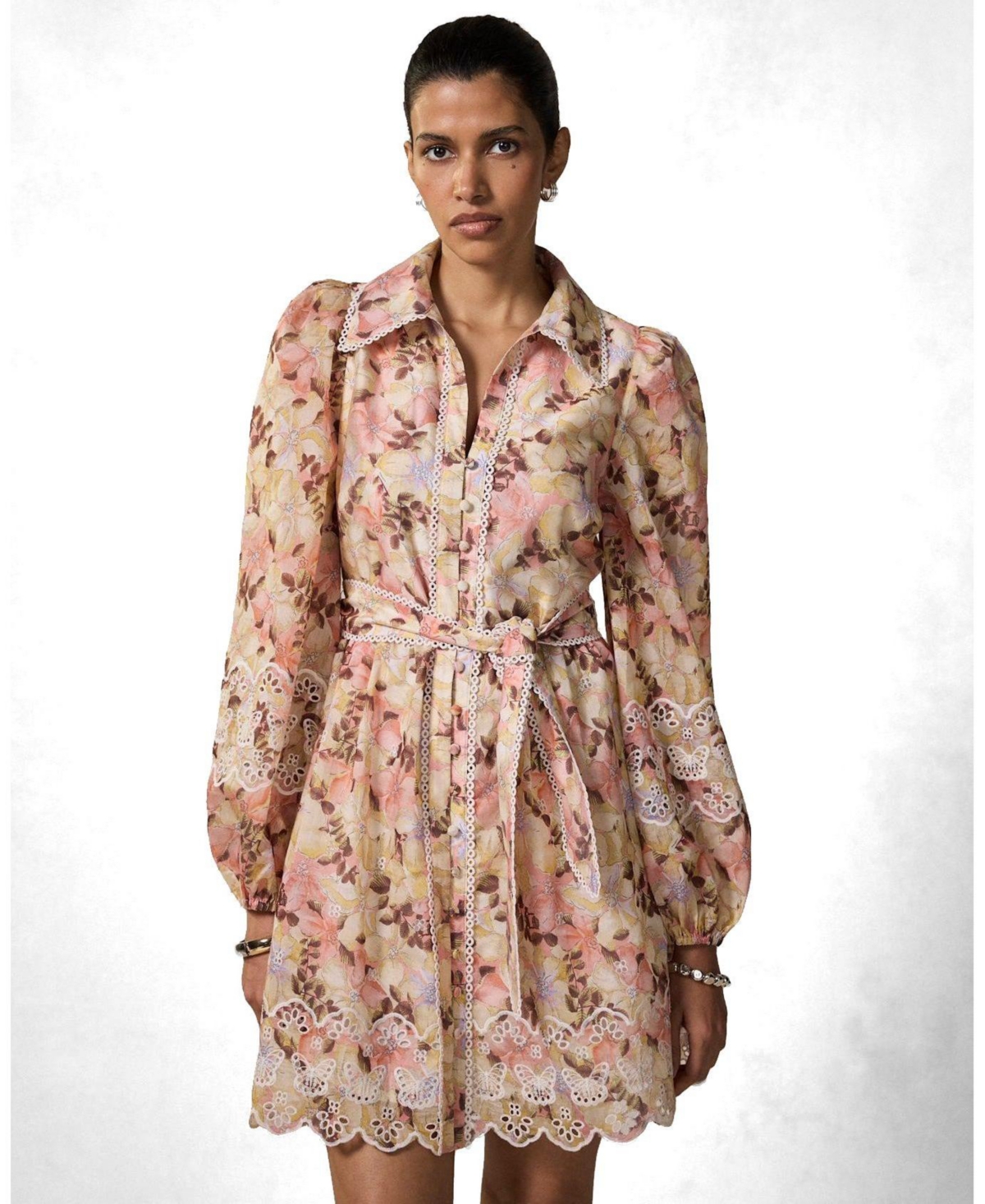 Mint Velvet Women's Floral Print Scallop Hem Mini Dress