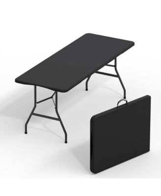 6 Ft Fold-in-Half Picnic Table with Carry Handle, Folding Portable Dining Table, Indoor/Outdoor, 350 Lbs Capacity for BBQ, Camping, Party