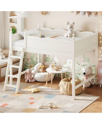 Full Size Solid Wood Loft Bed with Ladders and Under-Bed Space