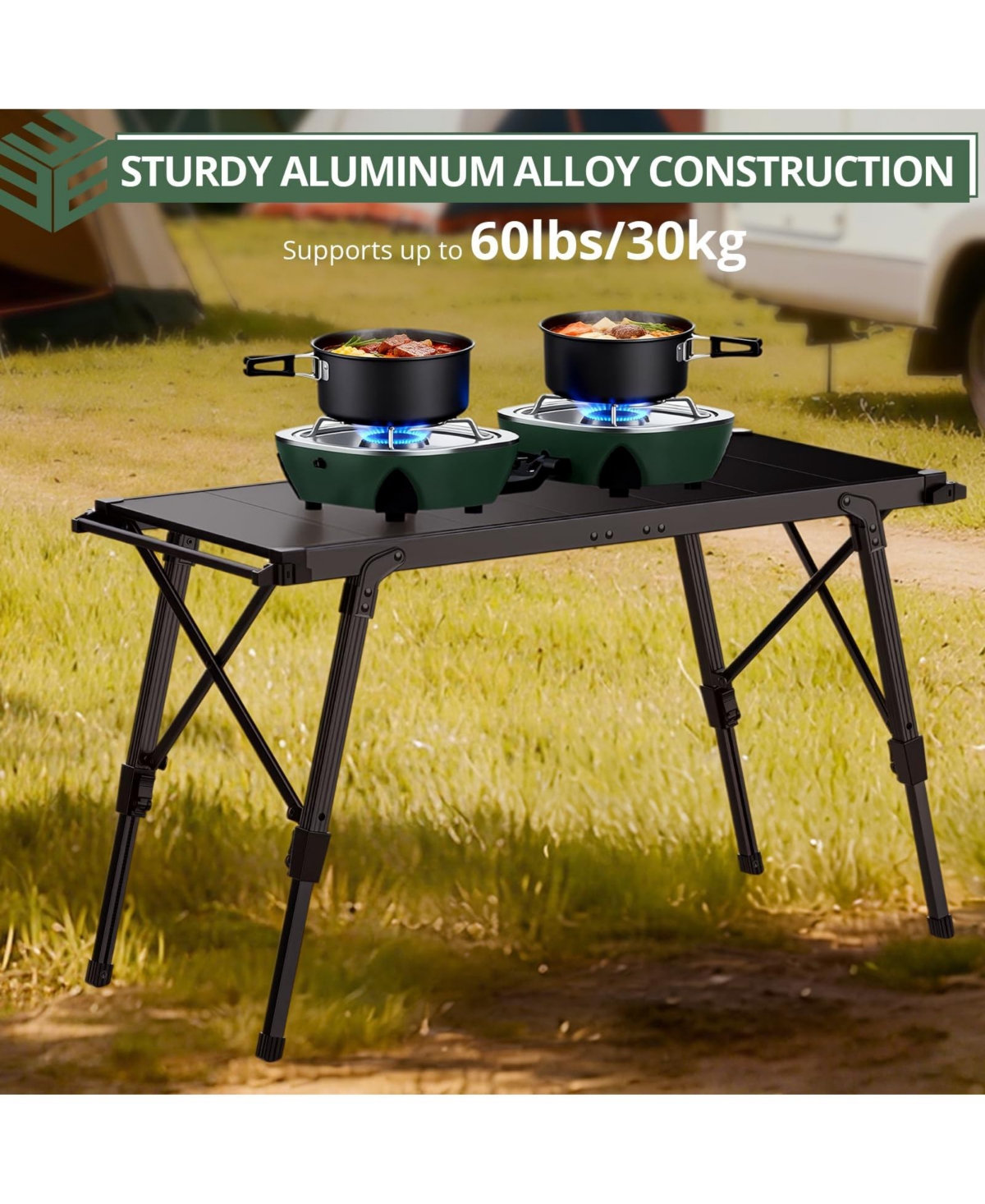Piscifun Igt Modular Camping Table Adjustable Height Aluminum Portable Outdoor Cooking Bbq