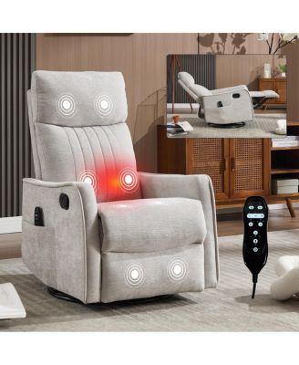 Fabric Manual Recliner Chair with Heat, Massage, Rocker and Swivel
