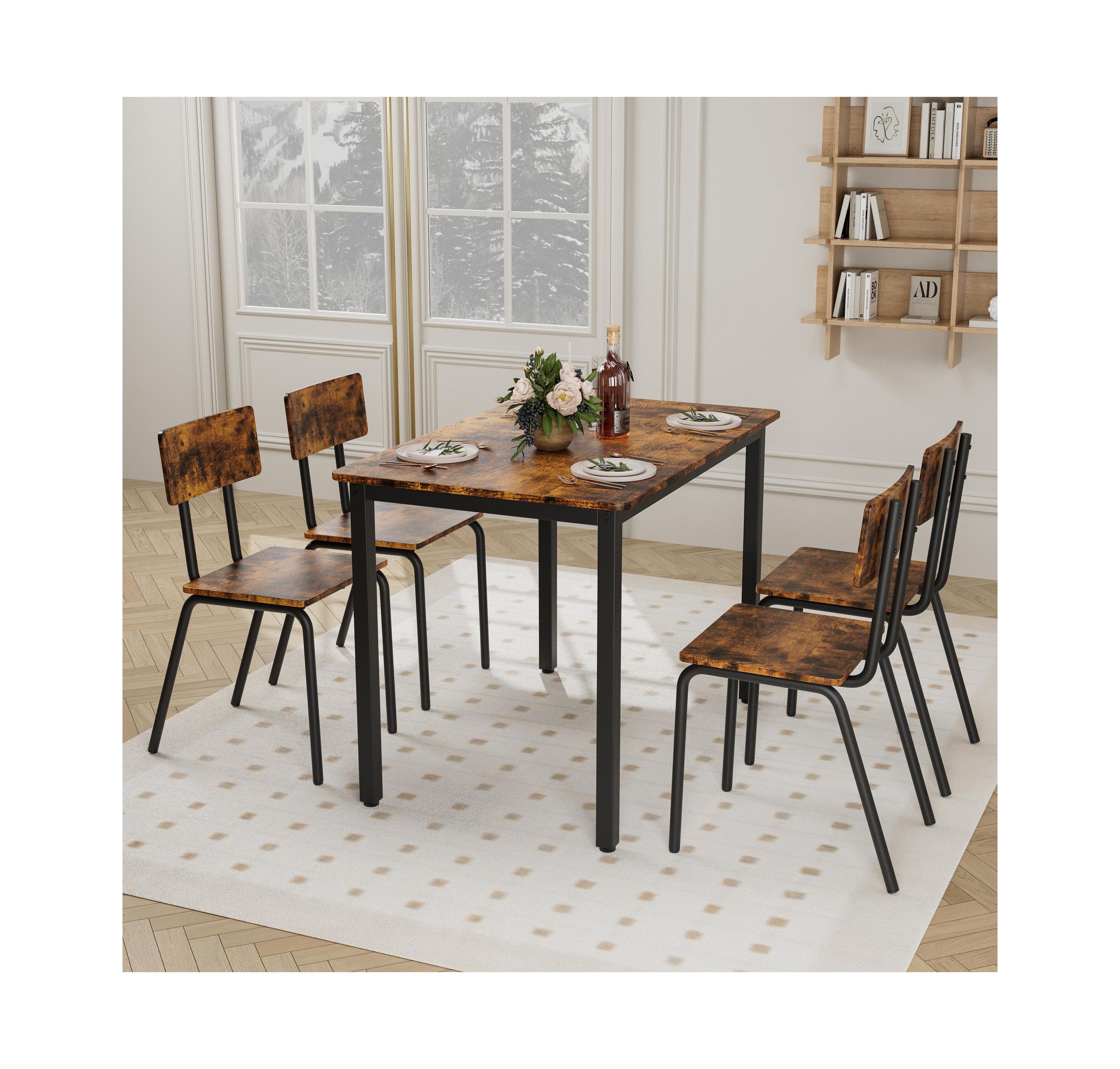 Flynama 5-Piece Dining Set, 43.3" Table and 4 Ergonomic Chairs