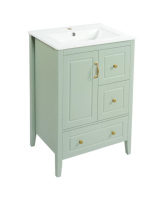 24 Inch  Bathroom Vanity with Sink Freestanding Bathroom Storage Cabinet Retro Metal Handles Modern Home Bathroom Furniture