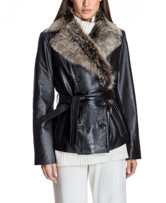 Women's Belted Leather Jacket with Toscana Lamb Collar