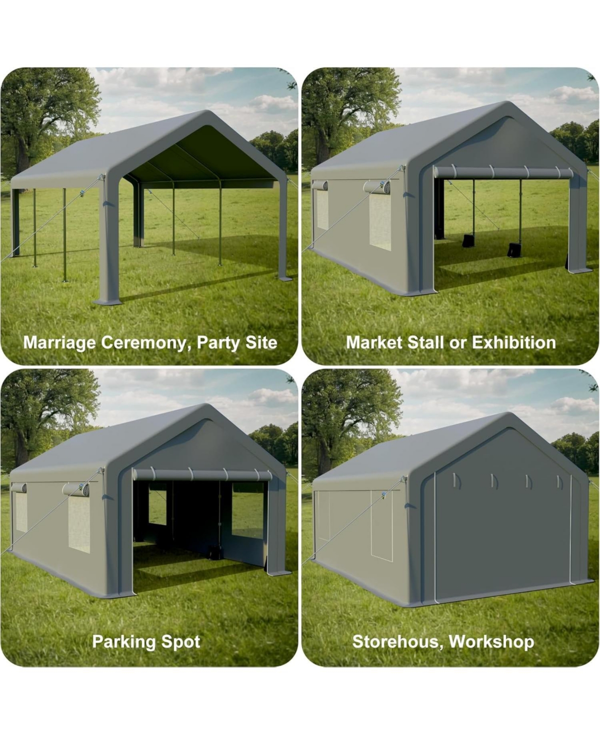 GarveeLife 12 x 20 Ft Heavy Duty Carport, Portable Garage with Roll-Up Mesh Windows and Removable Doors, All-Season Car Canopy Shelter