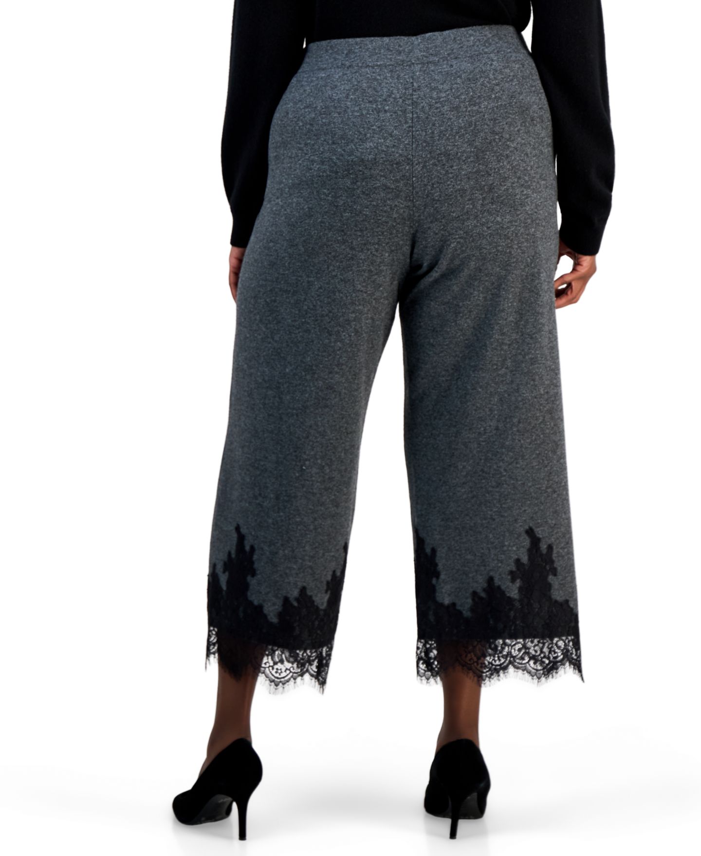 Женские брюки Anne Klein Plus Size Pull-On Wide Leg Lace-Trim, цвет: Угольный серый / Чёрный — фото 2