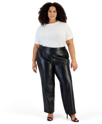 Plus Size Faux Leather Straight-Leg Pants