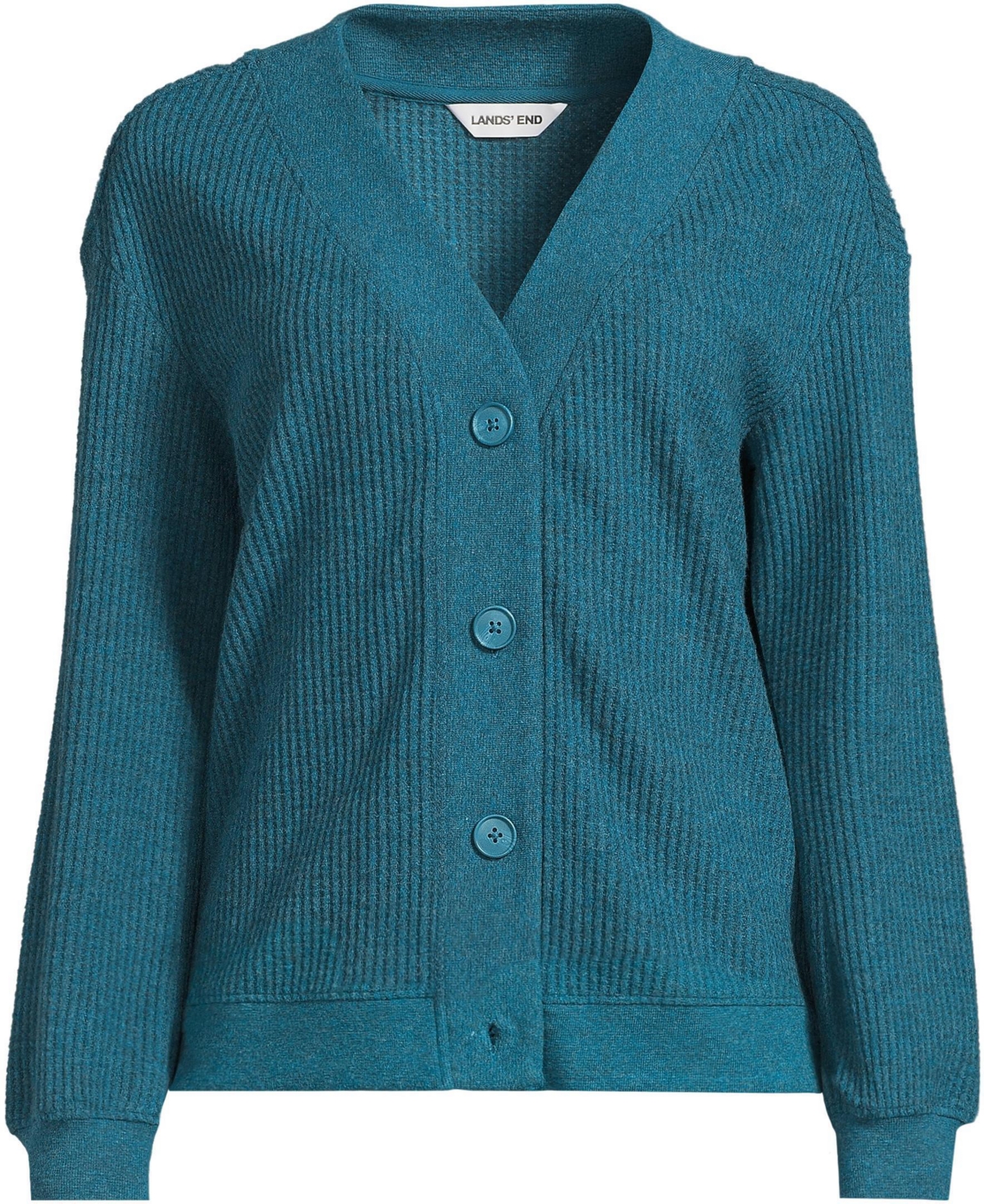 Lands' End Women's Long Sleeve Waffle V-neck Cardigan