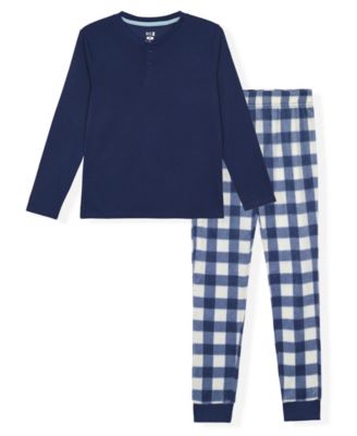 Boys' 6-20 Buffalo Check Minky Fleece Henley Long Sleeve Pajamas, Top and Pants, 2-Piece Set
