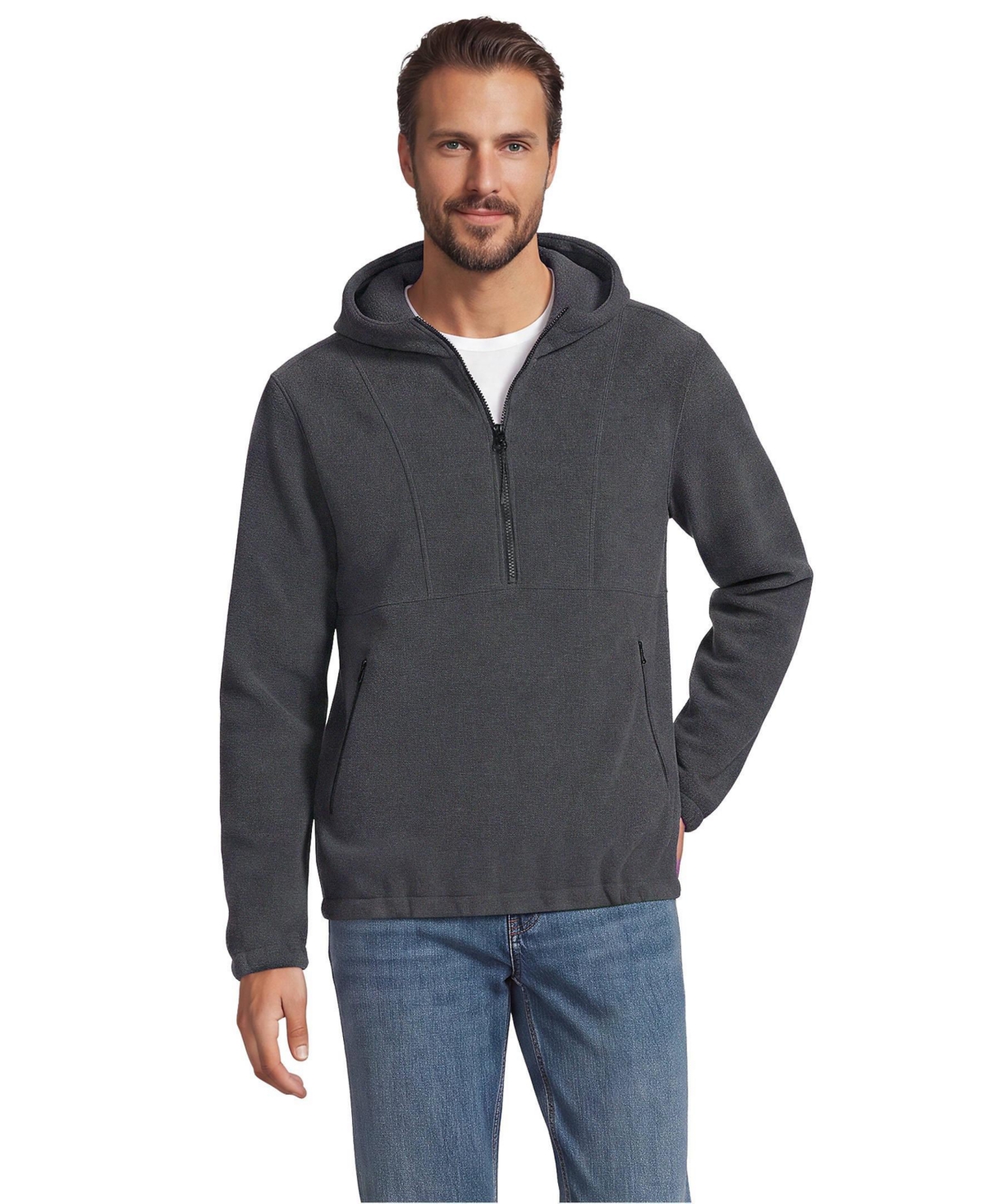 Lands' End Men's Anyweather RainDefense Hooded Half Zip Fleece Pullover