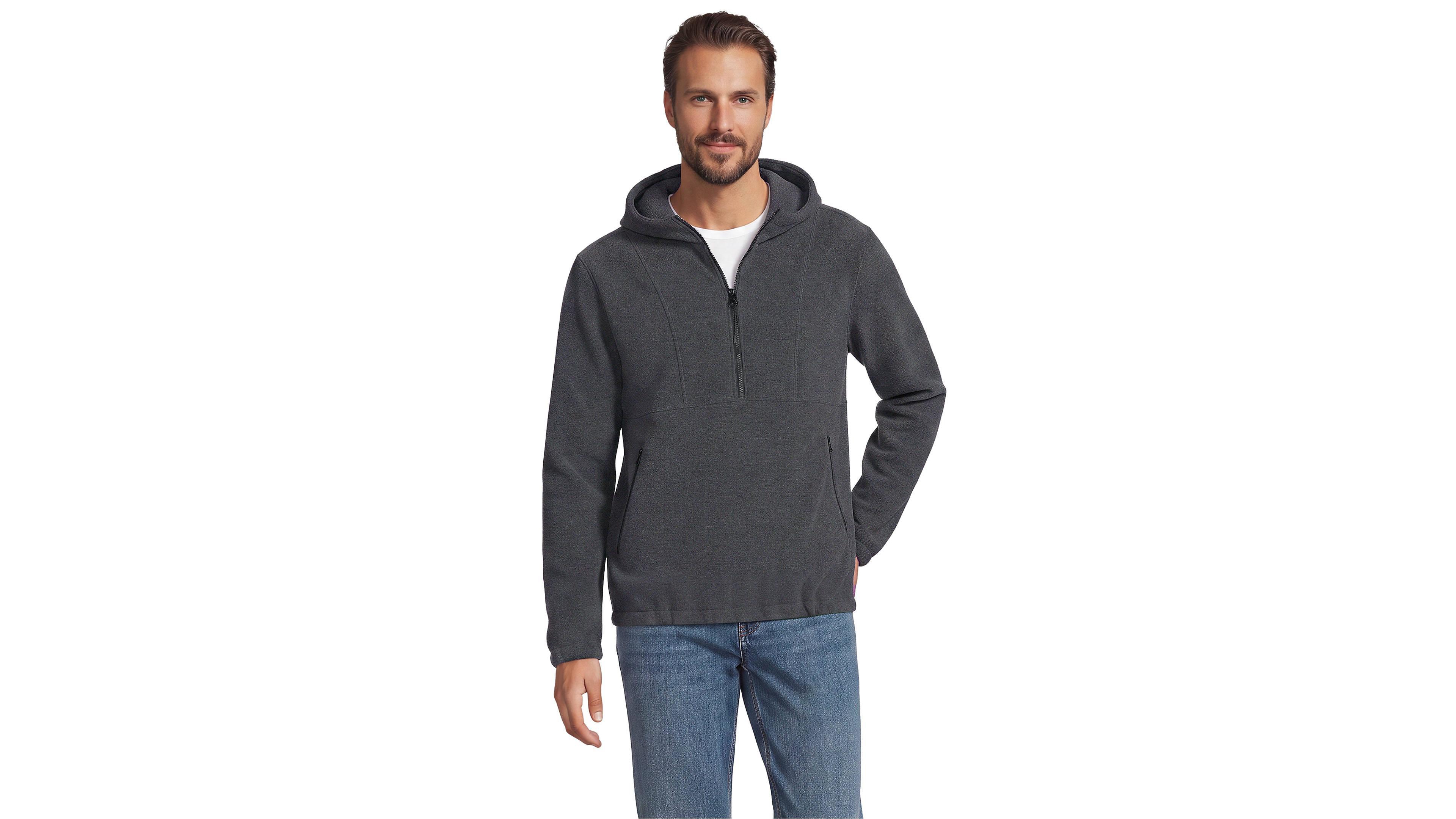 Lands' End Men's Anyweather RainDefense Hooded Half Zip Fleece Pullover