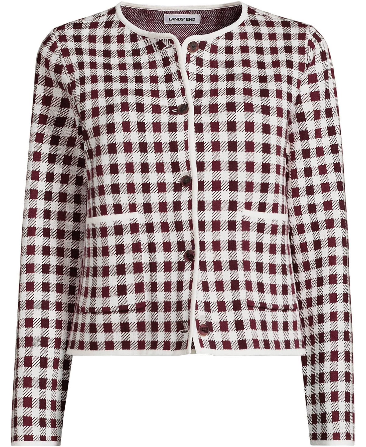 Lands' End Women's Fine Gauge Cotton Jacquard Blazer Sweater