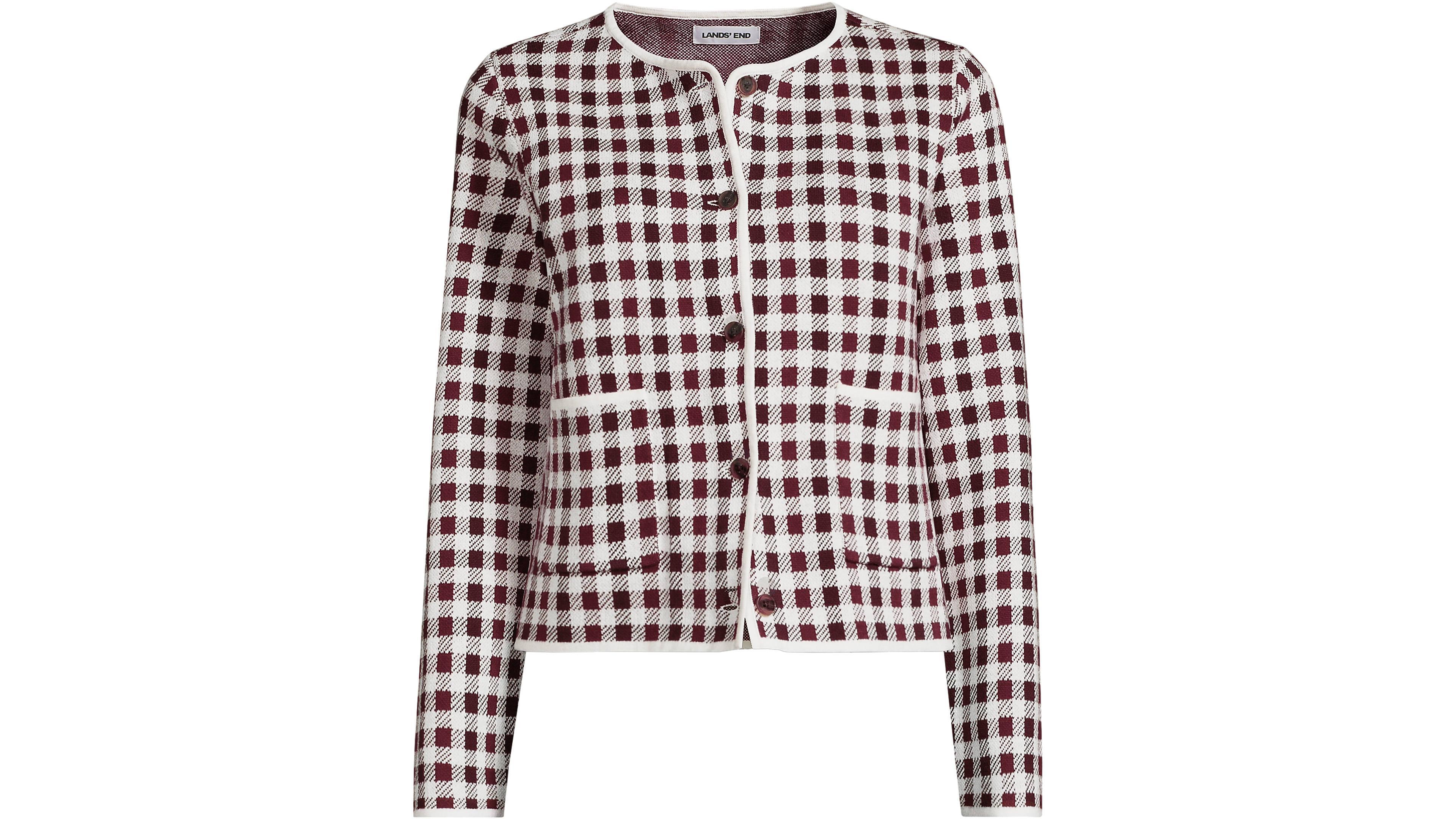 Lands' End Women's Fine Gauge Cotton Jacquard Blazer Sweater