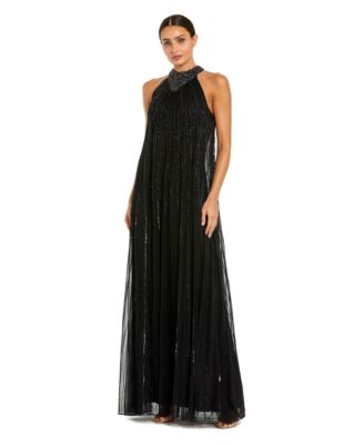Women's Embellished Halter Trapeze Gown