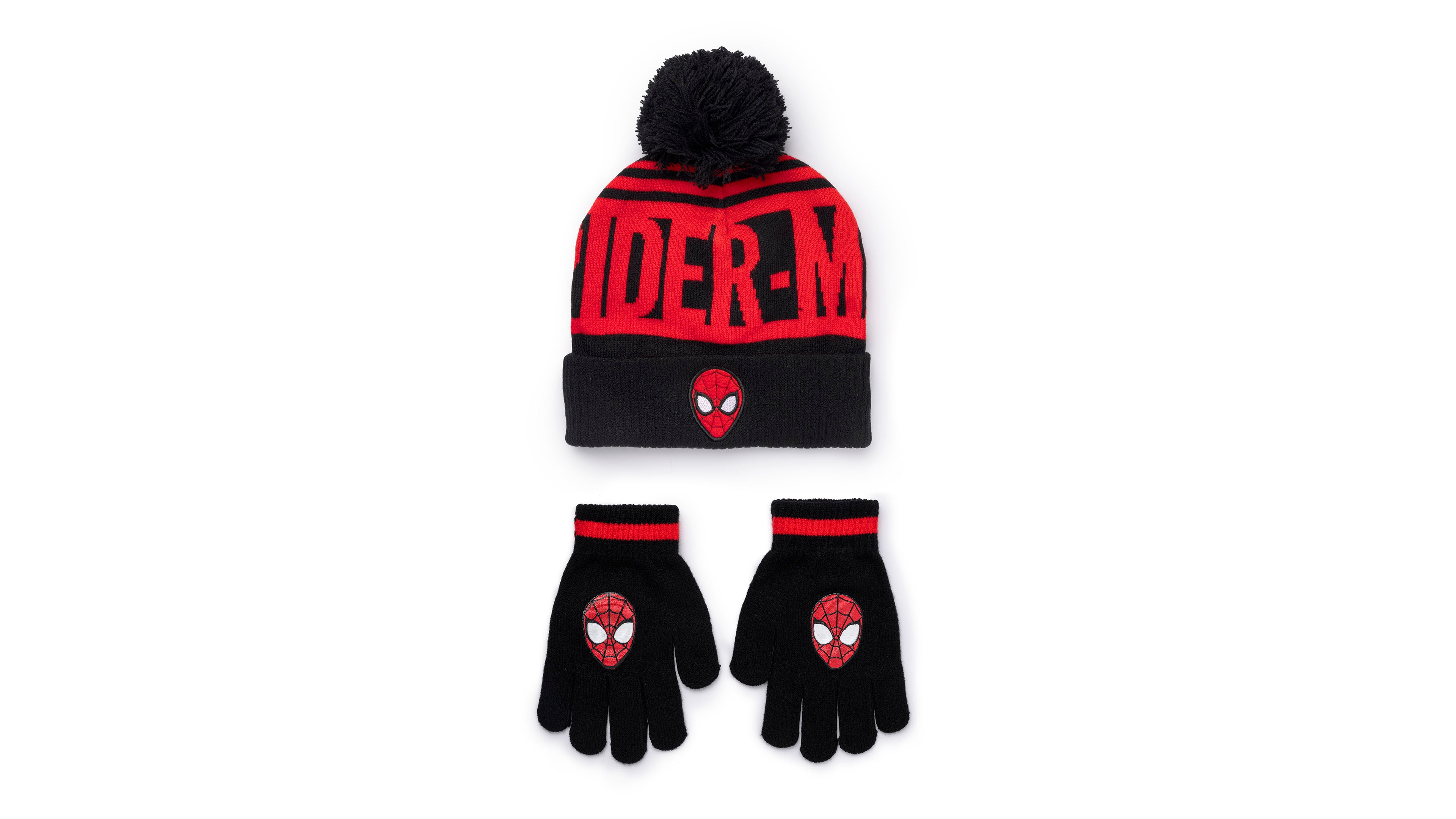 Spider-Man Boys' Pom-Pom Rib-Knit Hat and Gloves, 2-Piece Set