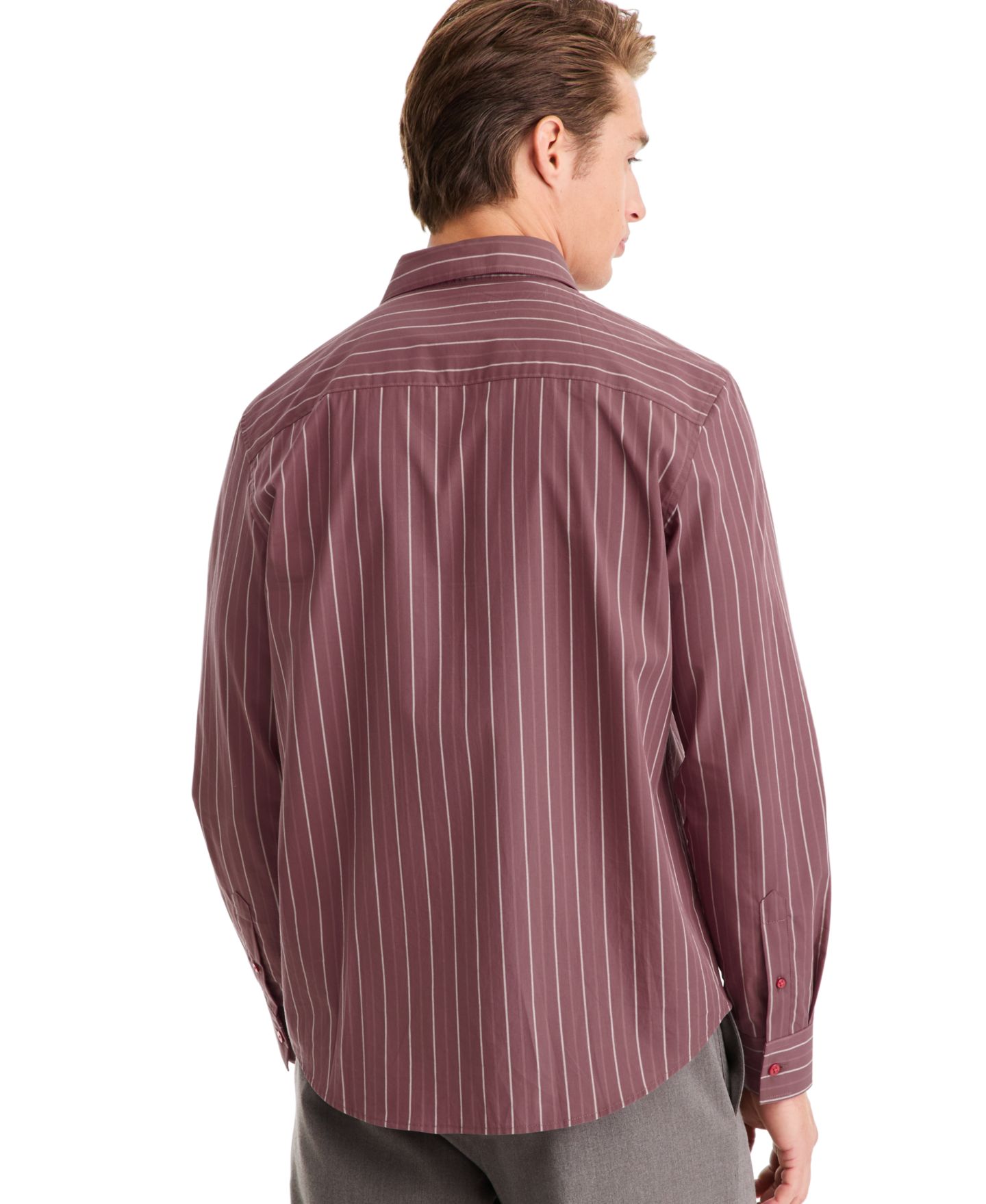 Мужская рубашка Alfani Long-Sleeve Stripe Regular-Fit Button-Down, цвет: Розовый коричневый — фото 4