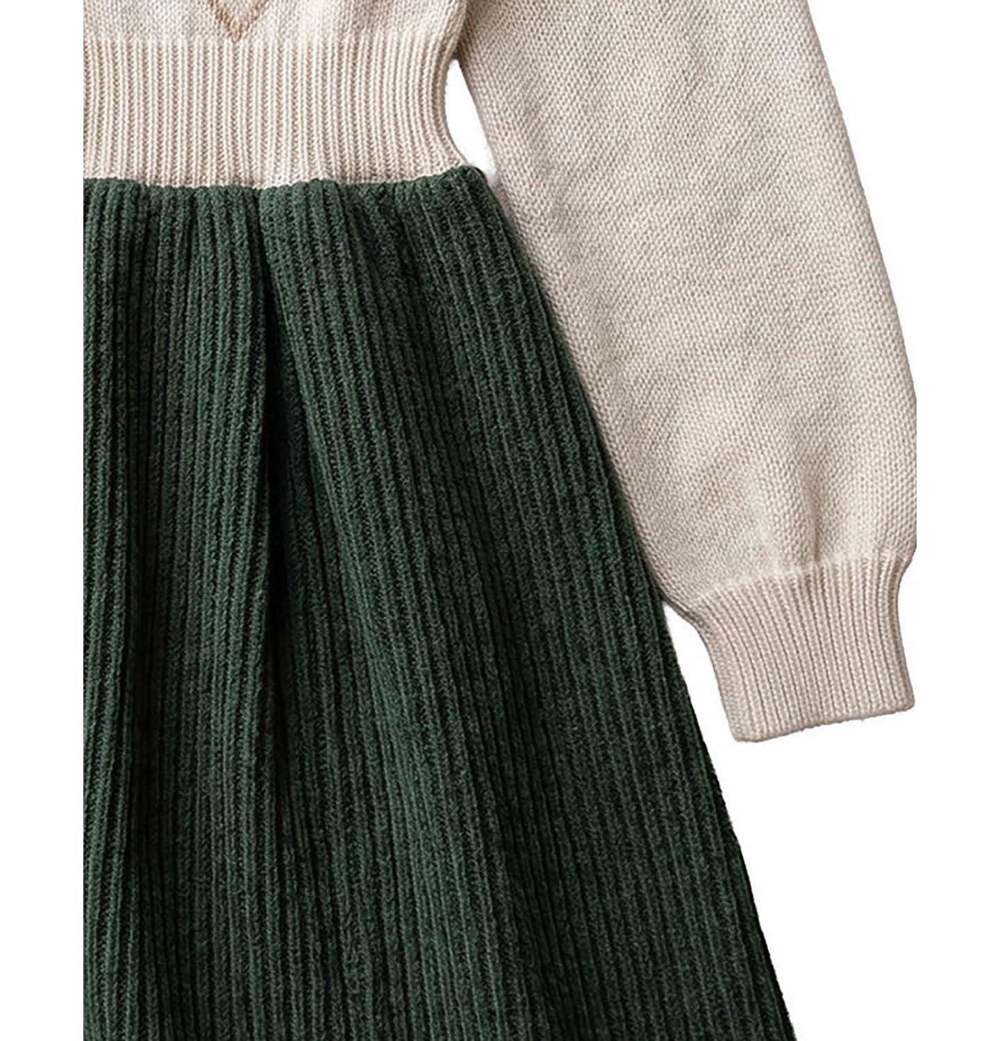 Платье Hope & Henry Organic Cotton Embroidered Peter Pan Collar Sweater Dress для девочек, цвет: Молочный / Зелёный — фото 3
