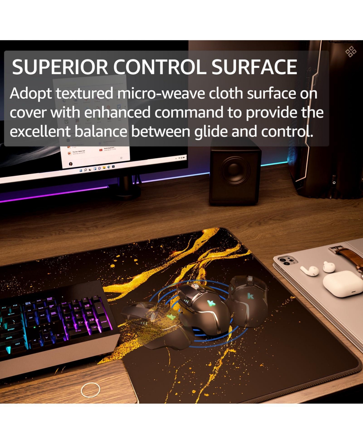 Lofree Extended Xxl Gaming Mouse Pad Non Slip Stitched Edges Water Resistant Micro Weave Cloth Desk Mat