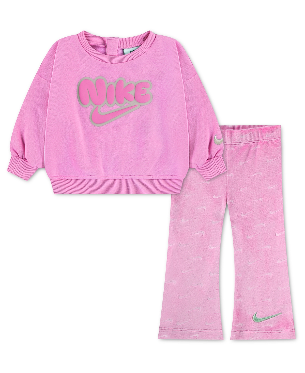 Nike Baby Girls' Dream Float Debossed Crewneck Flare Sweatshirt and Leggings, 2-Piece Set