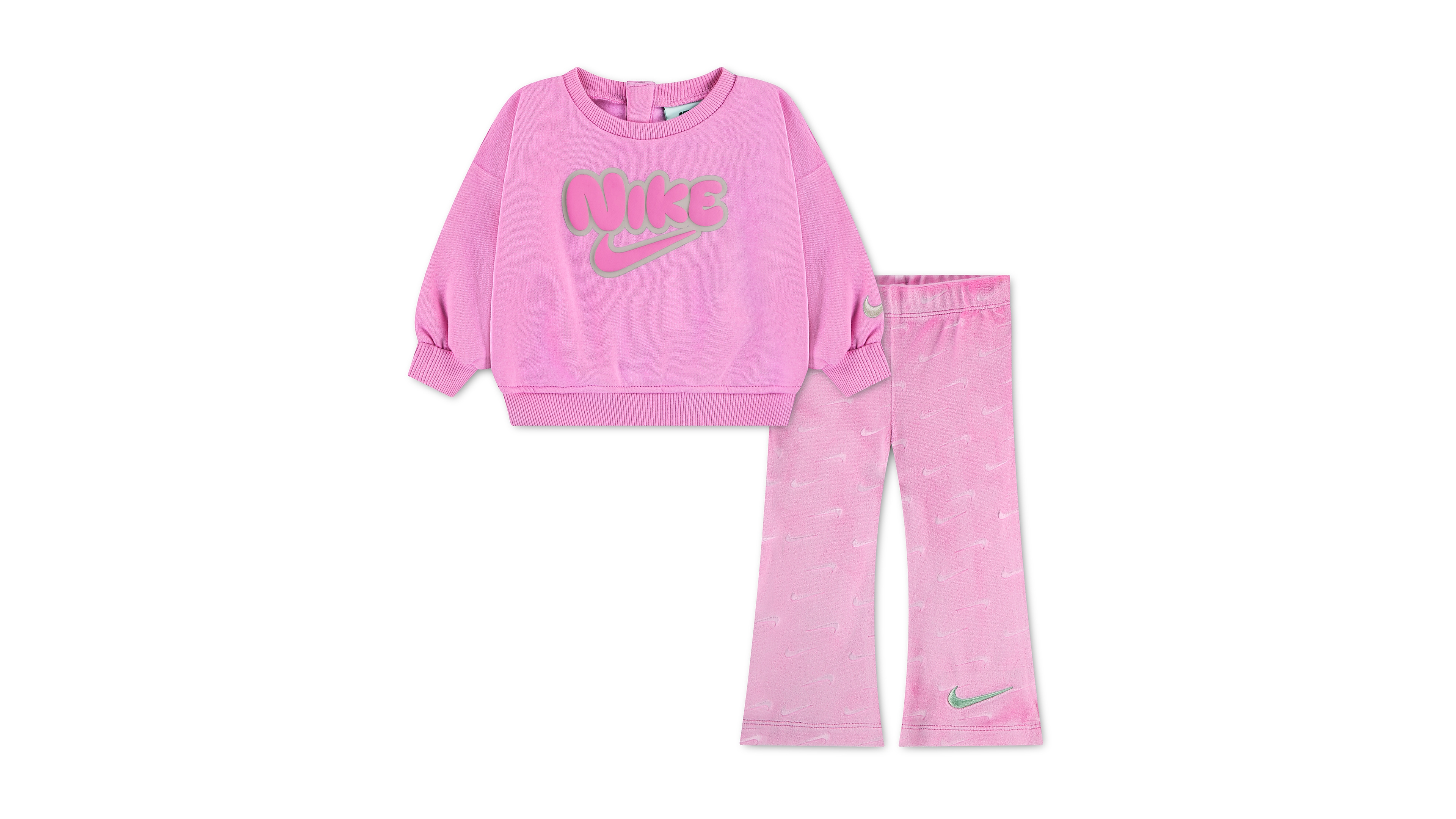 Nike Baby Girls' Dream Float Debossed Crewneck Flare Sweatshirt and Leggings, 2-Piece Set