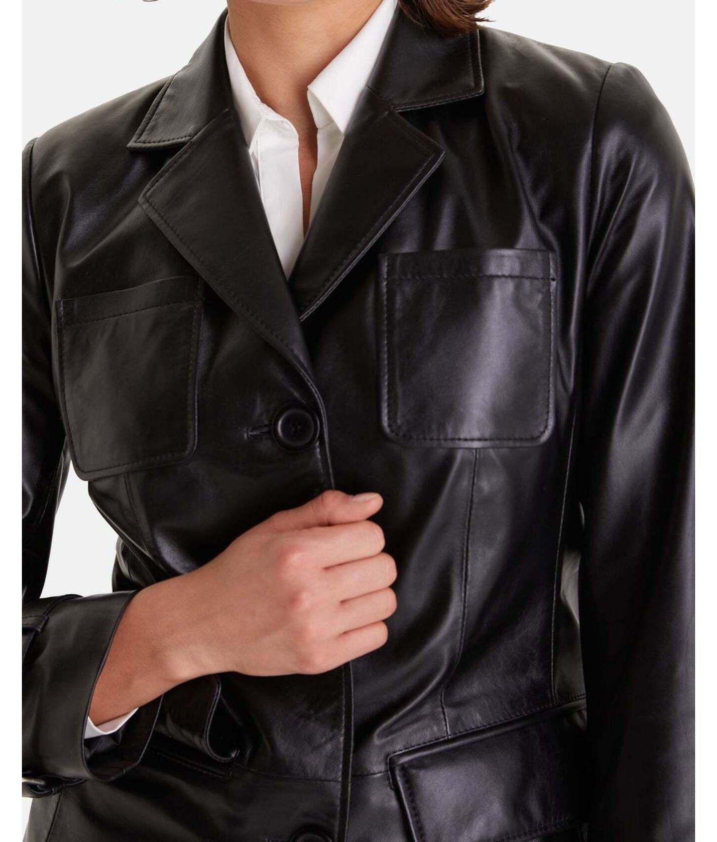 Женская куртка Furniq UK Genuine Leather Jacket Safari Black, цвет: Чёрный — фото 4