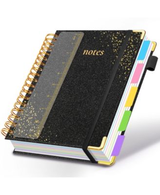 Hardcover Spiral Notebook 5 Subject Dividers Tabs College Ruled Journal With Pen Holder