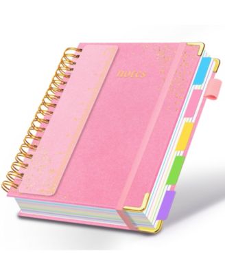 Hardcover Spiral Notebook 5 Subject Dividers Tabs College Ruled Journal With Pen Holder