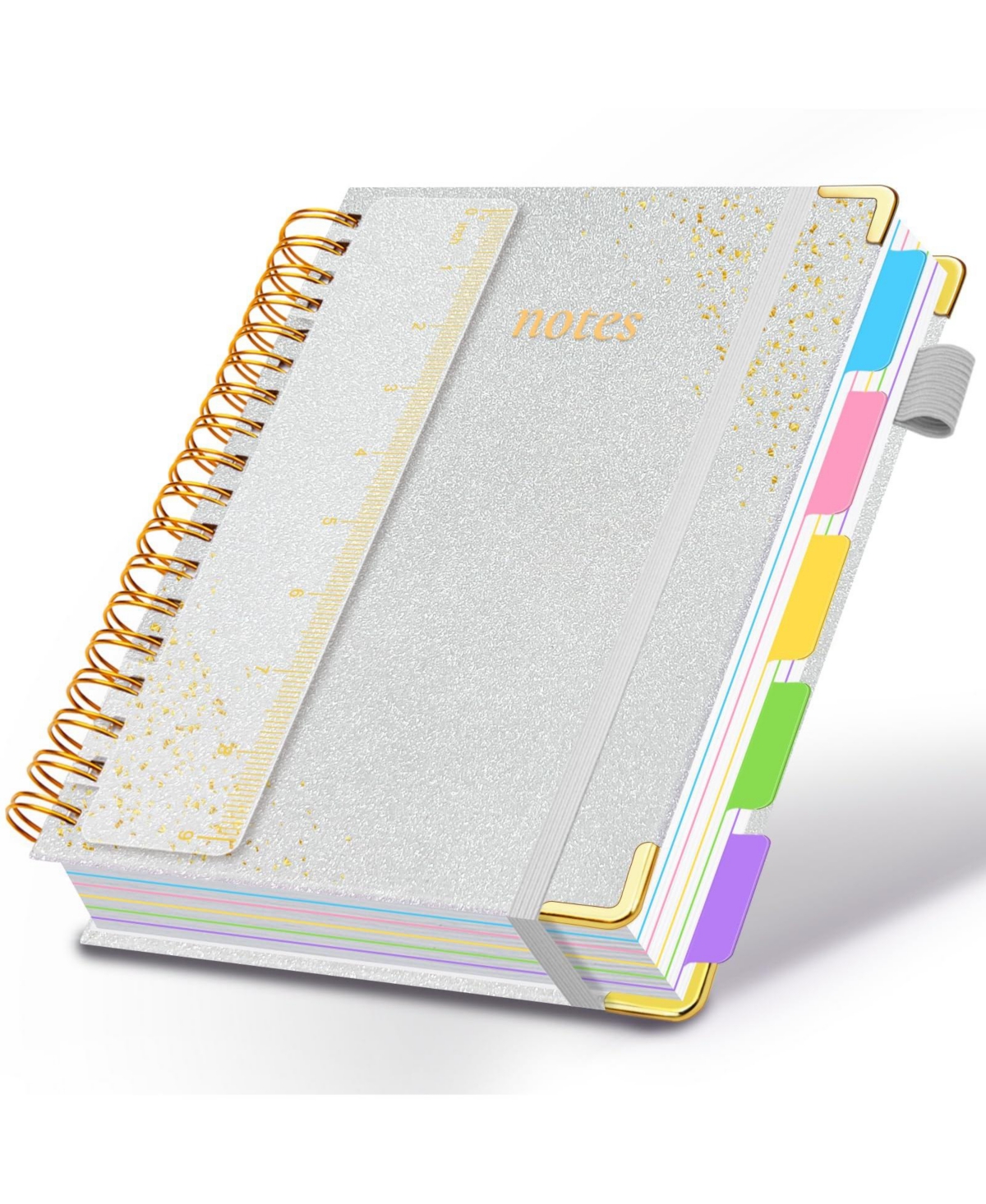 Danrong Hardcover Spiral Notebook 5 Subject Dividers Tabs College Ruled Journal With Pen Holder - Silver