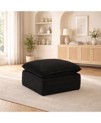 Modular Vacuum Compression Square Ottoman, Upholstered No-Assembly Footrest for Sectional Sofa