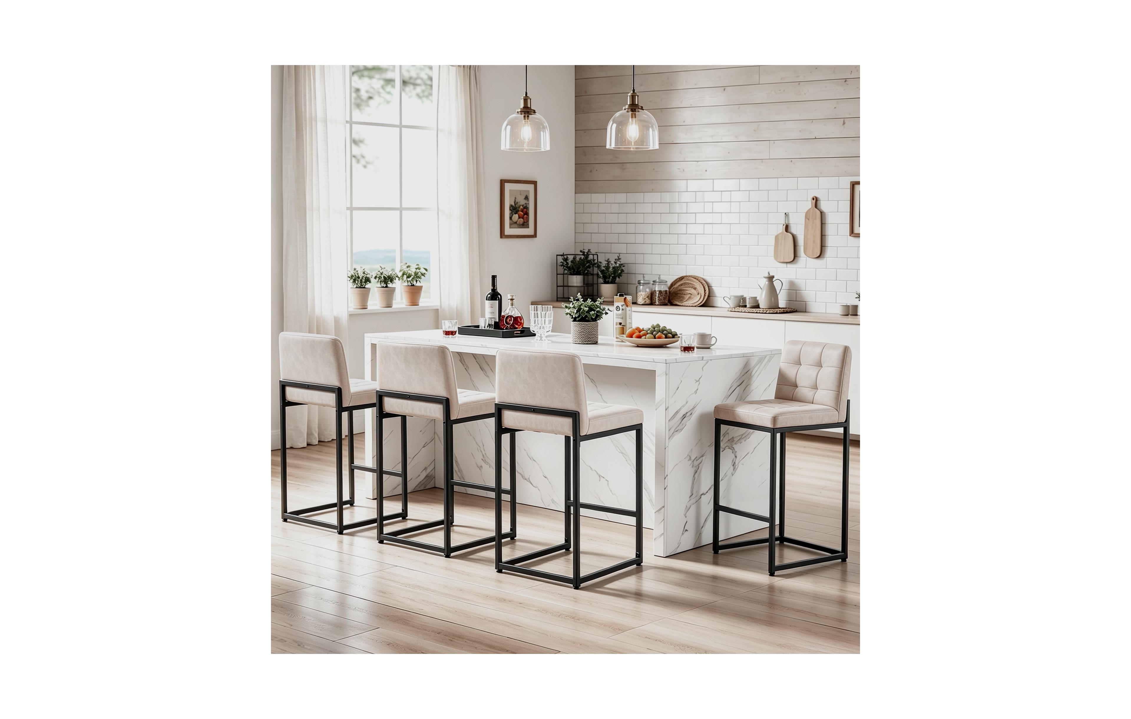 gaomon Bar Stools Set of 4 Modern Faux Leather Counter Height Barstools, Thick Upholstered Armless Chair with Back and Footrest