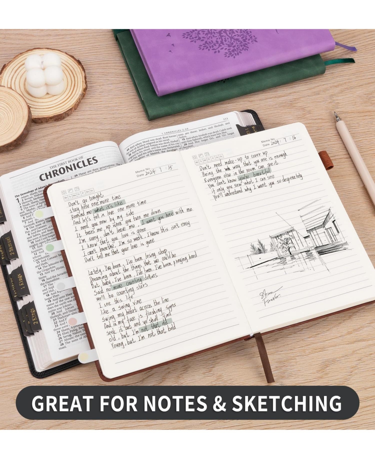 Danrong Hardcover Lined Journal Notebook Thick Paper Lay Flat Elastic Closure Ribbon Bookmark