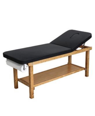 74.6 Inch Wooden Frame Medical Exam Table with Adjustable Backrest and Storage Shelf