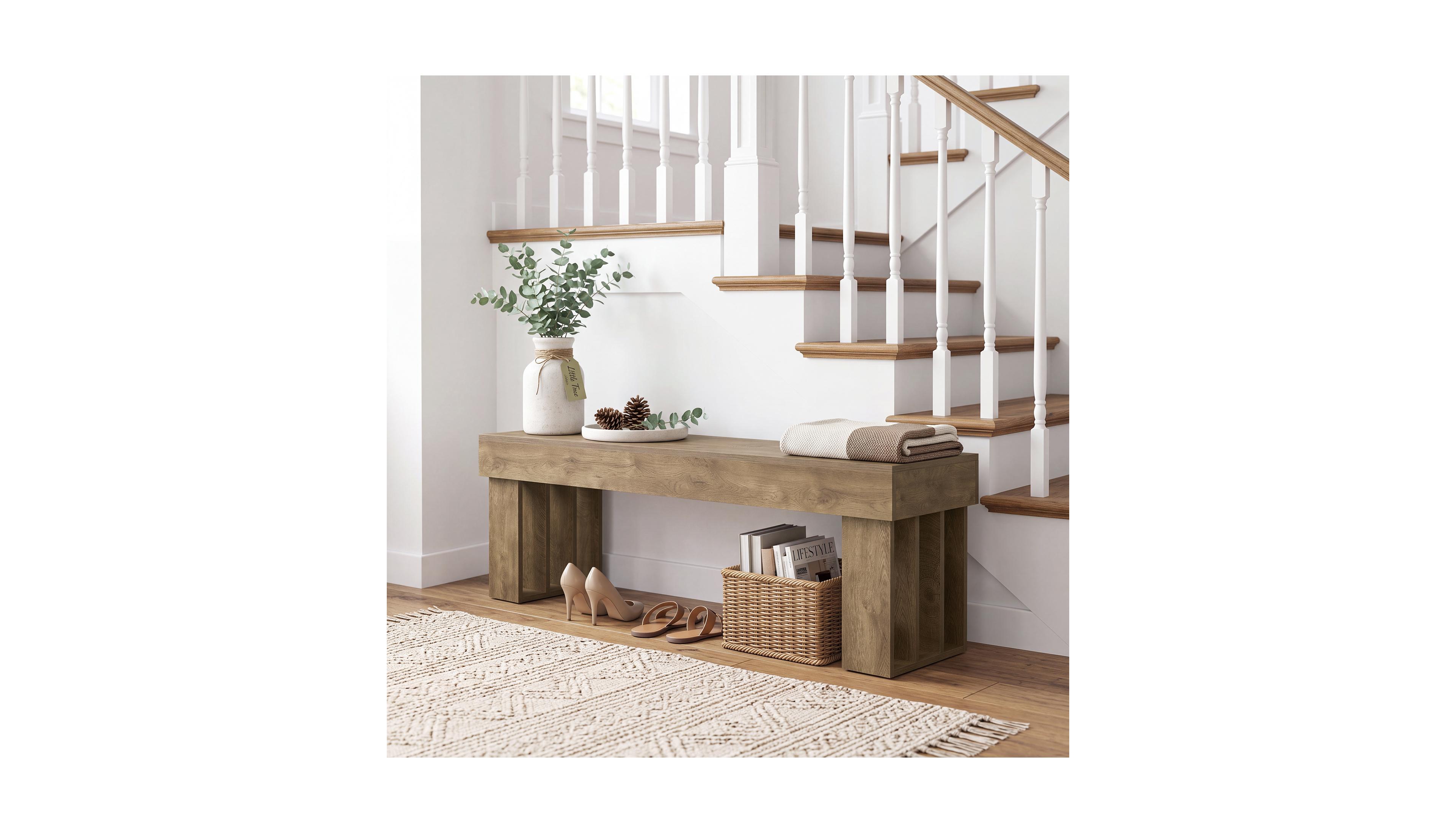 Tribesigns Modern Farmhouse Bench, 55-Inch Entryway Bench