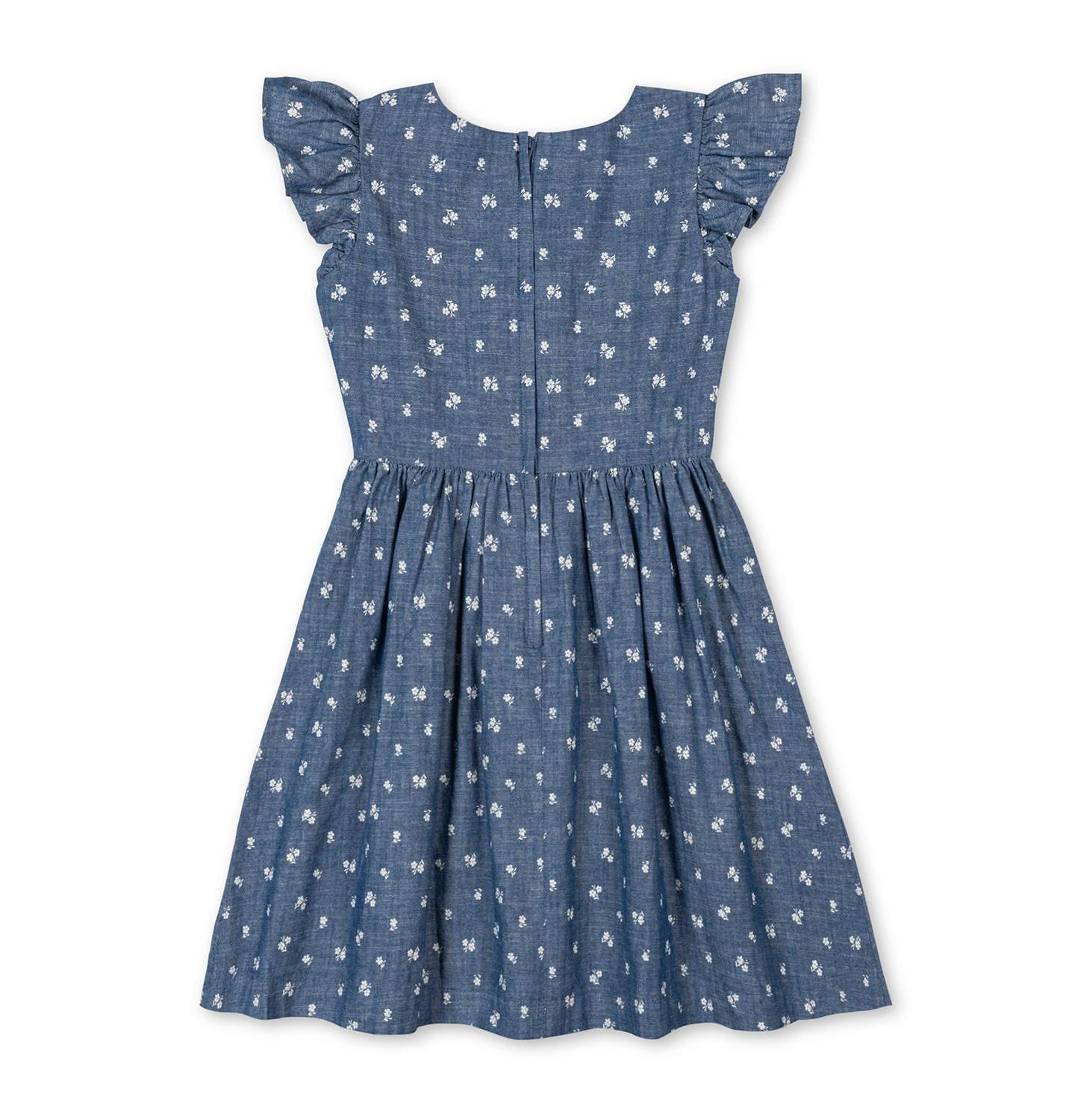 Платье Hope & Henry Chambray Smocked-Waist Ruffle-Sleeve Dress для девочек, цвет: Шамбре с принтом — фото 6