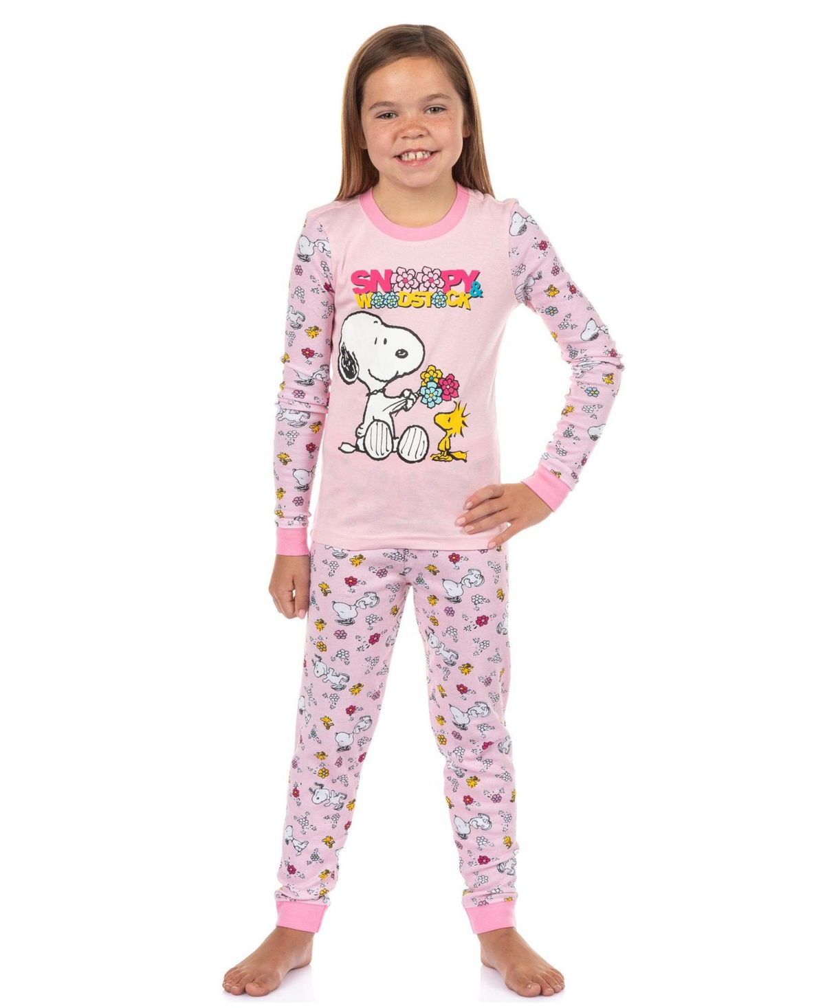 Peanuts Big Girls Snoopy and Woodstock Girls'8-14 Pajamas Tight Fit Sleep Set (12)