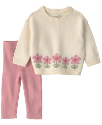 Baby Girls' Floral-Print Sweater-Knit Top & Pants, 2-Piece Set