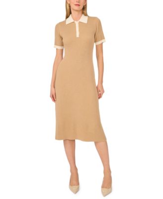 Women's Collared Ribbed-Knit Midi Sweater Dress