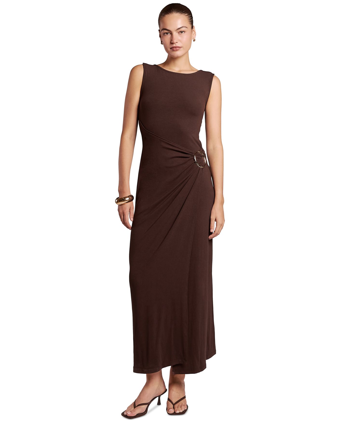 Женское платье 4th & Reckless Nia Ruched-Waist Boat-Neck Sleeveless Maxi, цвет: Шоколадный — фото 1
