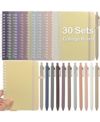 30 Set Bulk A6 Spiral Notebooks With Pens Pastel Pocket Journals For School Office Gifts
