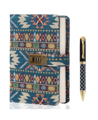 Fabric Cover Lock Diary Lined Hardcover Journal With Pen Numbered Pages Writing Planning