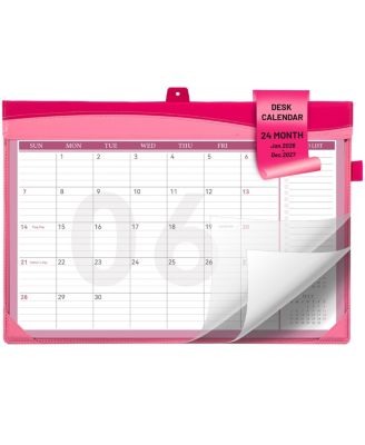 24 Month Desk Calendar Leather Desktop With To Do Lists Storage Pocket For Work Office Home