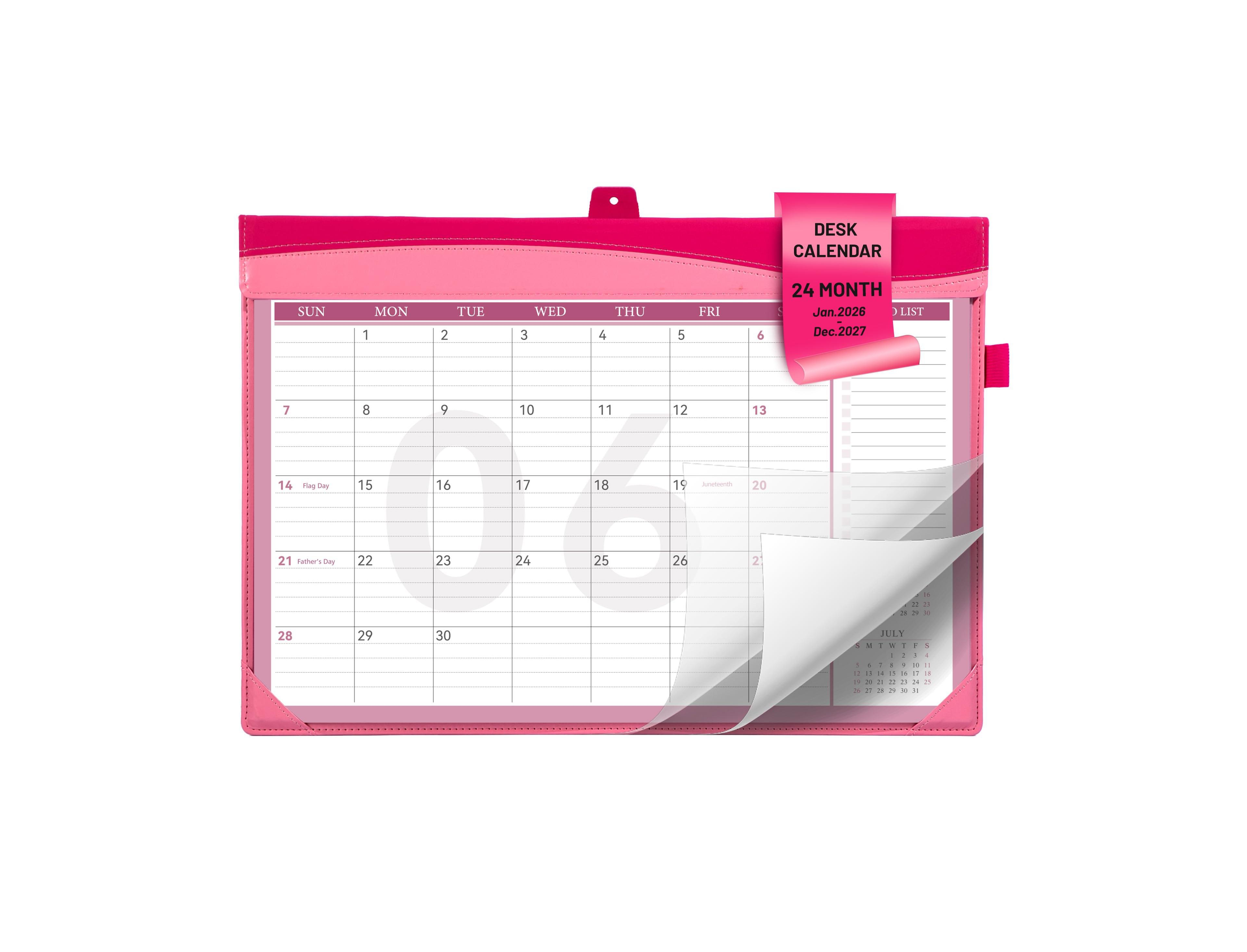 Danrong 24 Month Desk Calendar Leather Desktop With To Do Lists Storage Pocket For Work Office Home
