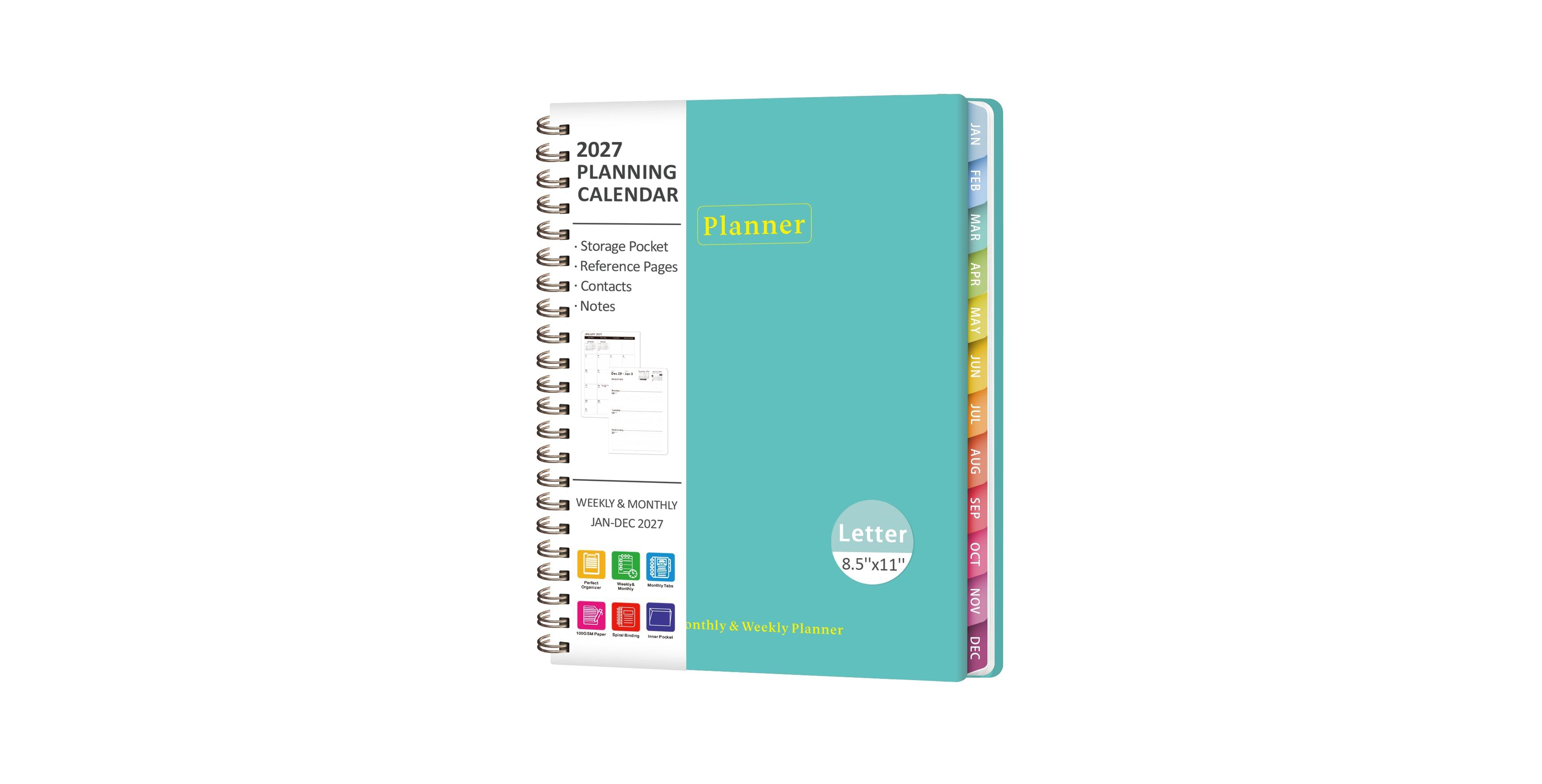 Danrong Planner Weekly Monthly Calendar Hardcover Spiral Bound Inner Pocket Office School Supplies