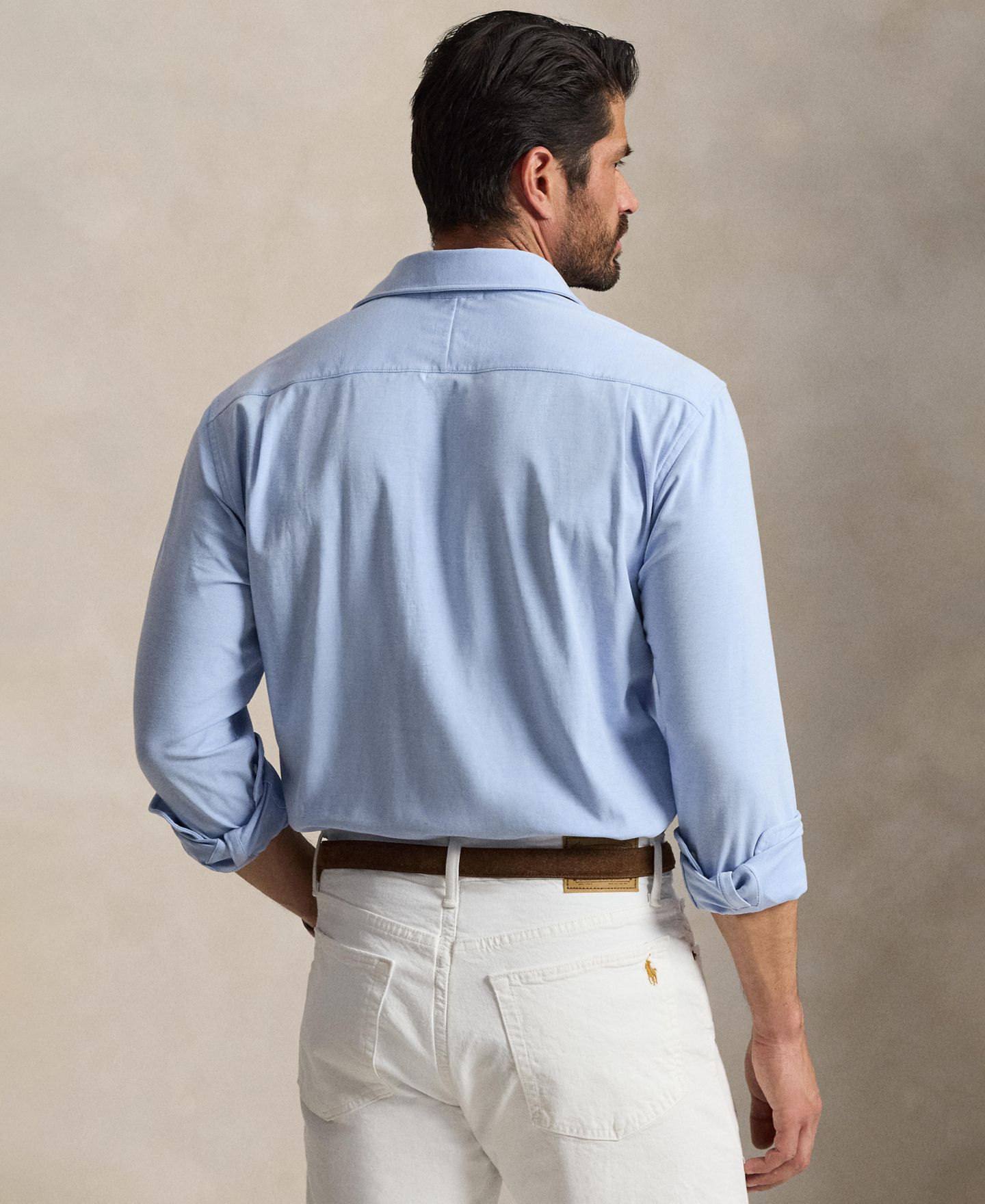 Мужская рубашка Polo Ralph Lauren Big & Tall Stretch Knit Classic-Fit Oxford, цвет: Синий / Белый — фото 4