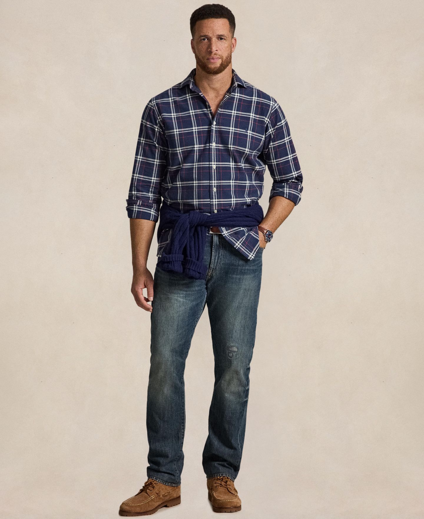 Мужская рубашка Polo Ralph Lauren Big & Tall Plaid Oxford Classic-Fit, цвет: Тёмно-синий / Красный — фото 2