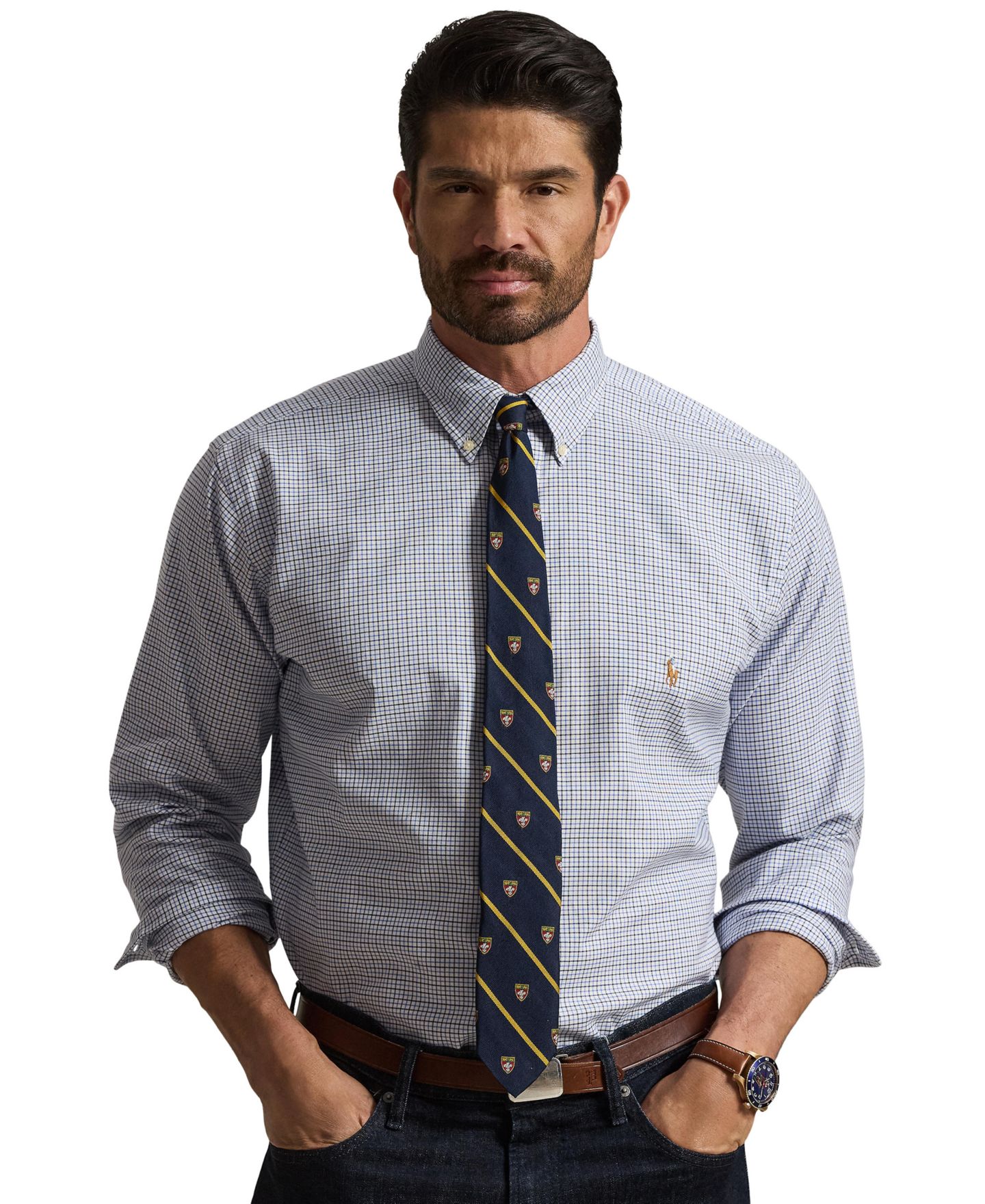 Мужская рубашка Polo Ralph Lauren Big & Tall Stripe Soft Cotton, цвет: Белый синий разноцветный — фото 1