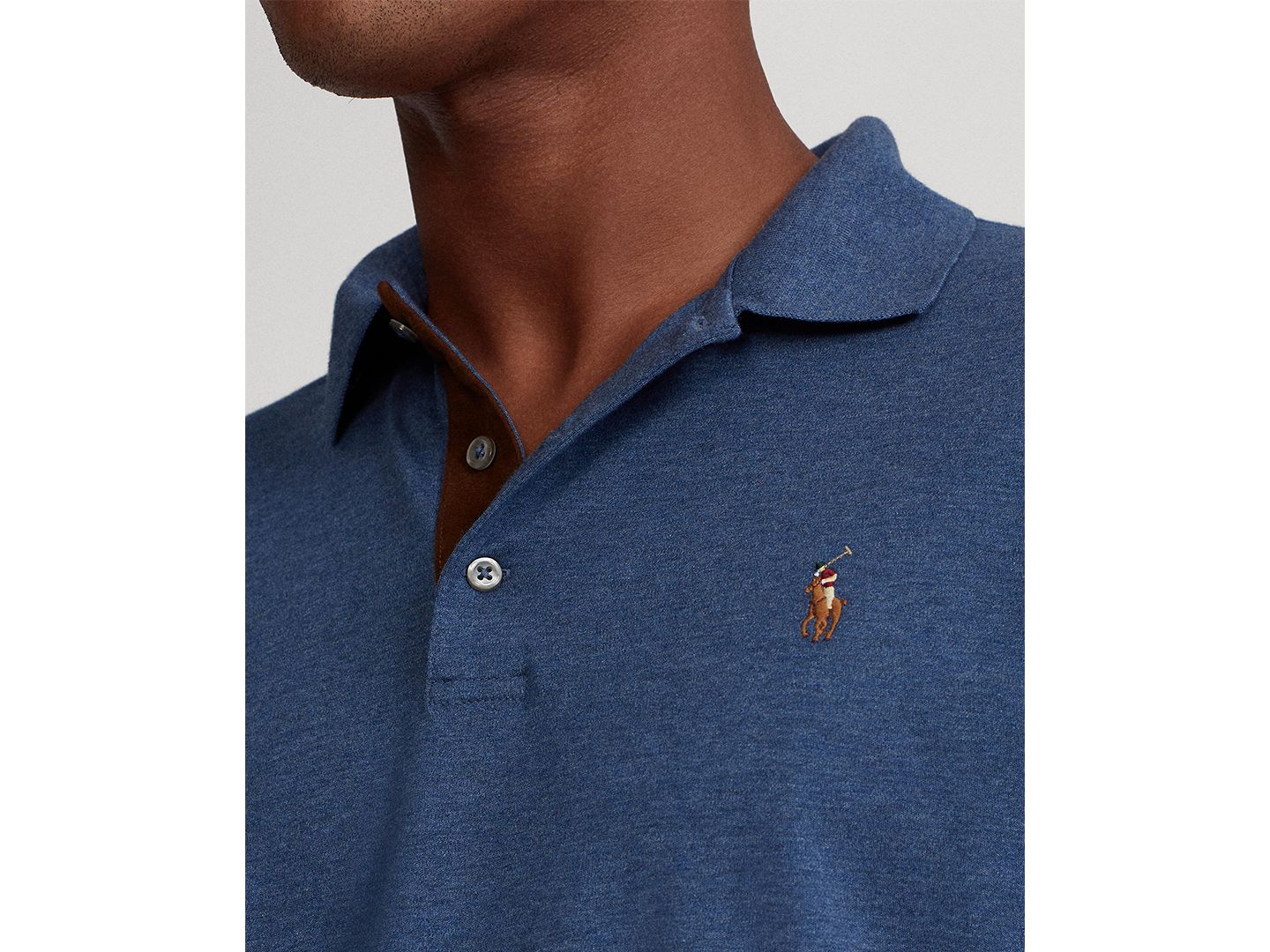 Мужское поло Polo Ralph Lauren Big & Tall Soft Cotton Long-Sleeve Polo Shirt, цвет: Синий меланжевый — фото 3