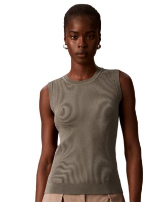 Women's Petite Ribbed Sleeveless Tank Sweater