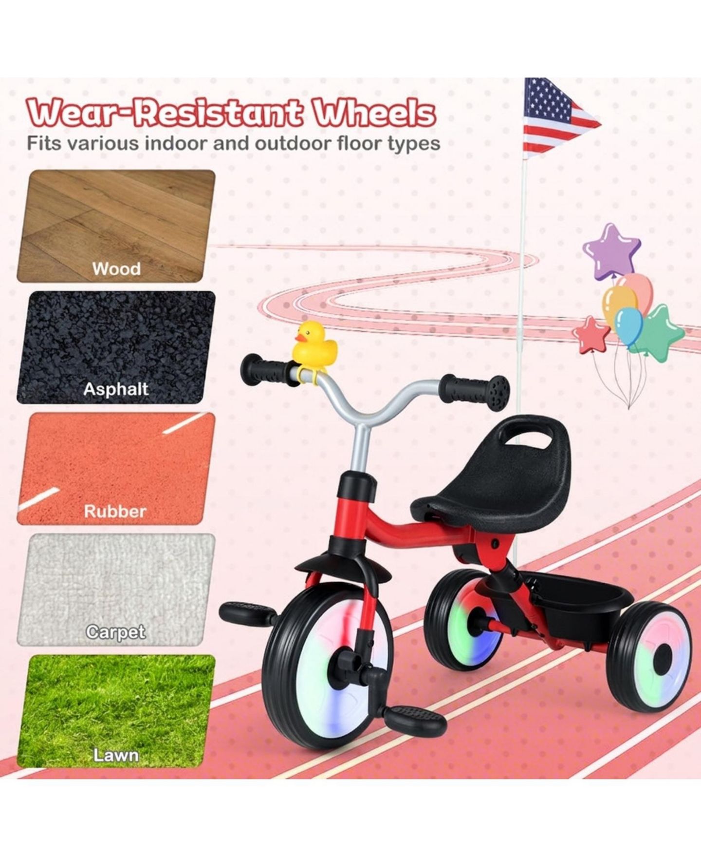 Детская игрушка SUGIFT Convertible Light-Up Tricycle with Adjustable Seat, Ages 1-3, цвет: Красный — фото 4